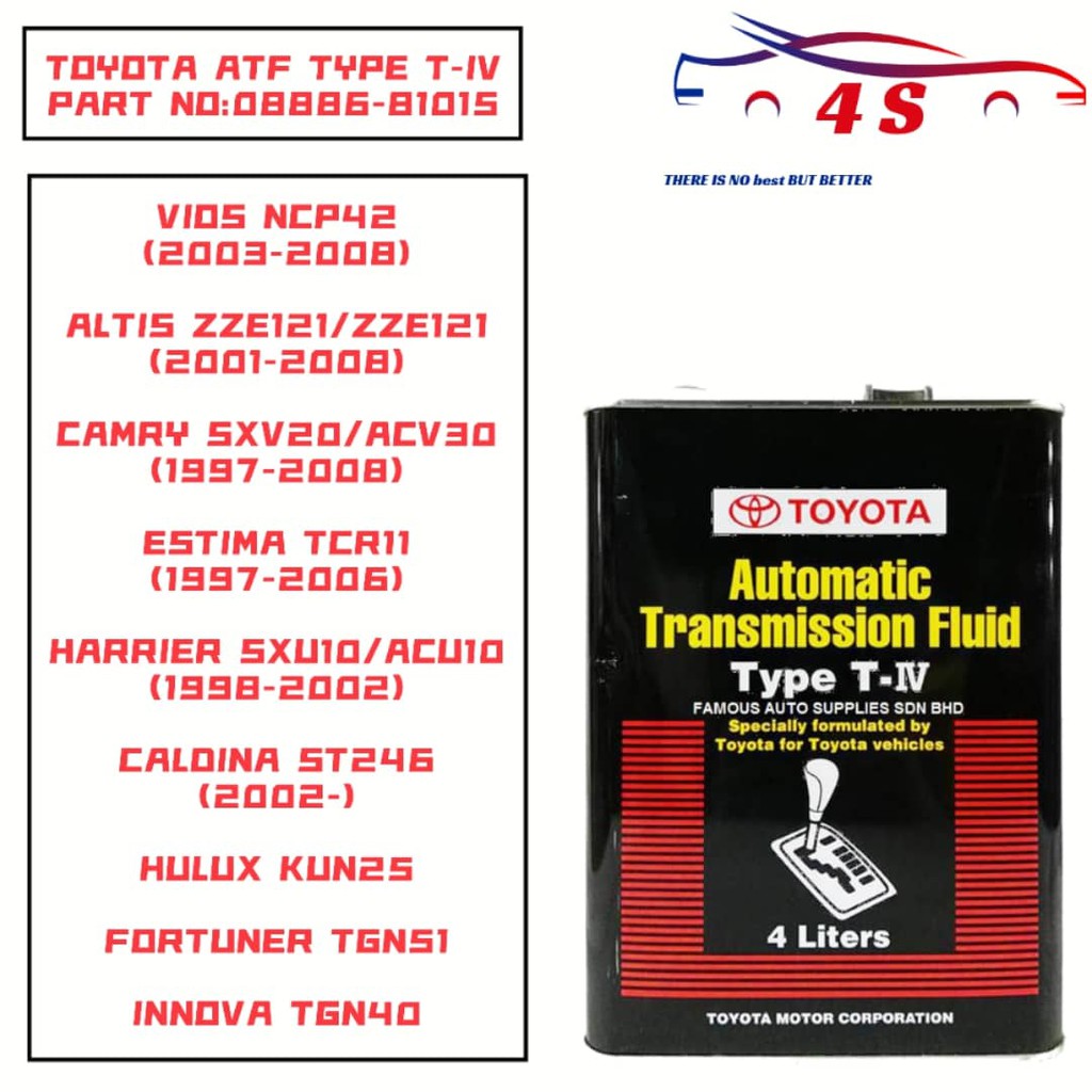 Toyota Automatic Transmission Fluid ATF Type TIV 4 Liters BeeCost