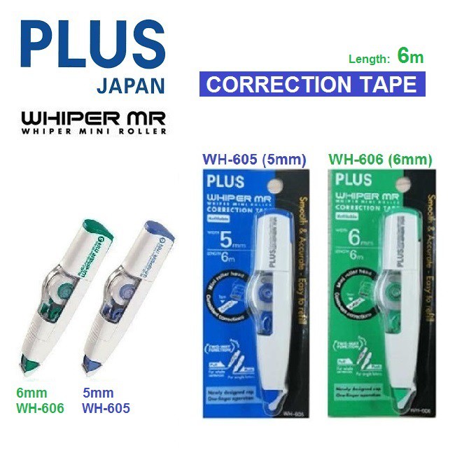 PLUS REFILLABLE CORRECTION TAPE WH605 / WH606 ( WHIPER MR ) Shopee