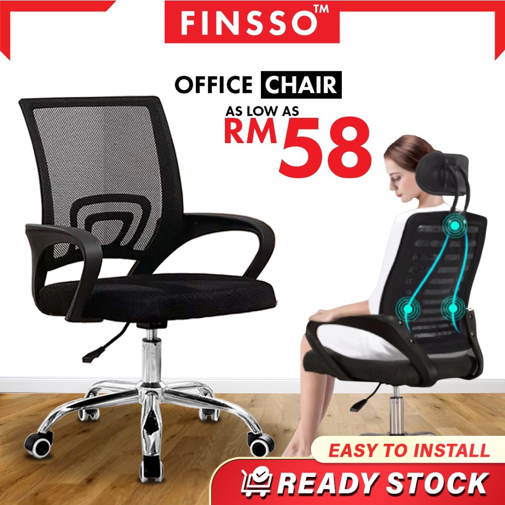 [READY STOCK] FINSSO: Adjustable Swivel Med - Back Mesh 4005 Office Chair with Chrome Leg (LIMITED UNIT)