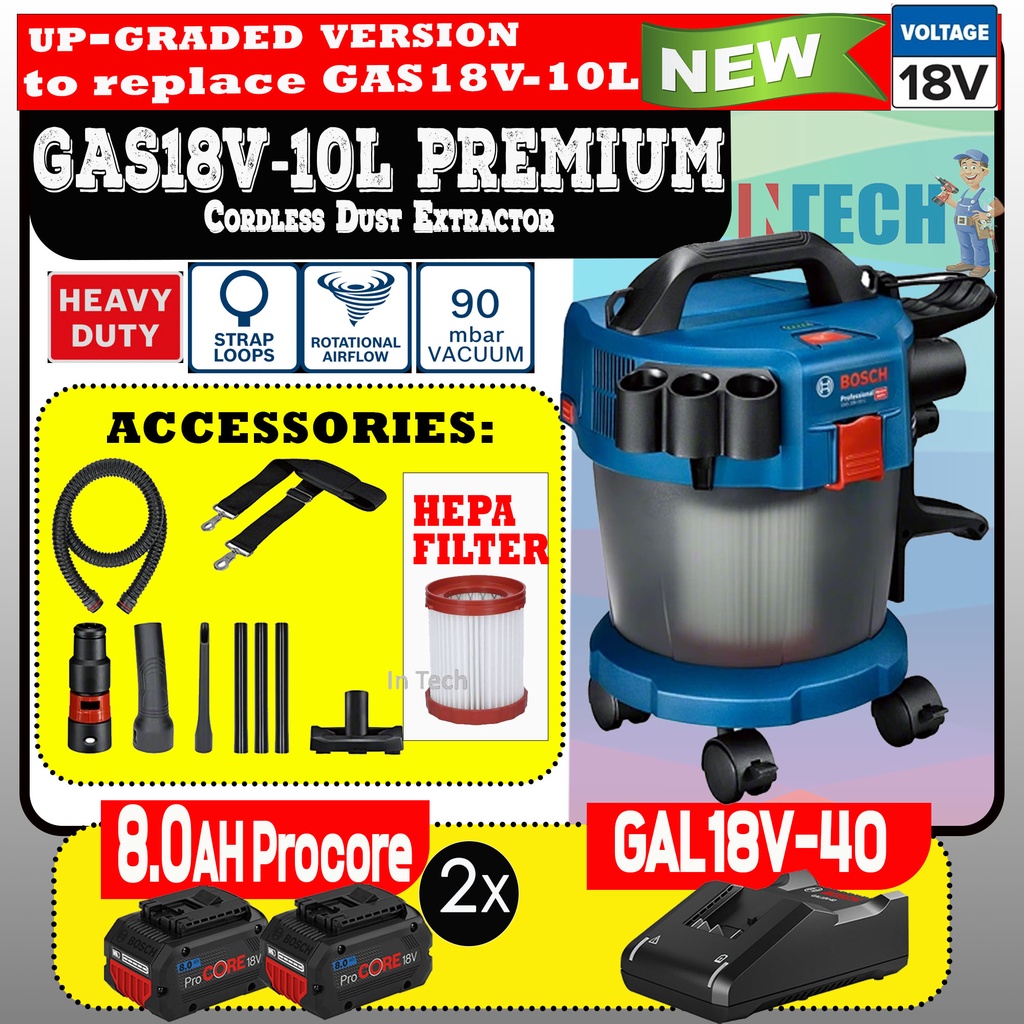 BOSCH GAS18V10L PREMIUM CORDLESS DUST EXTRACTOR / VACUUM CLEANER