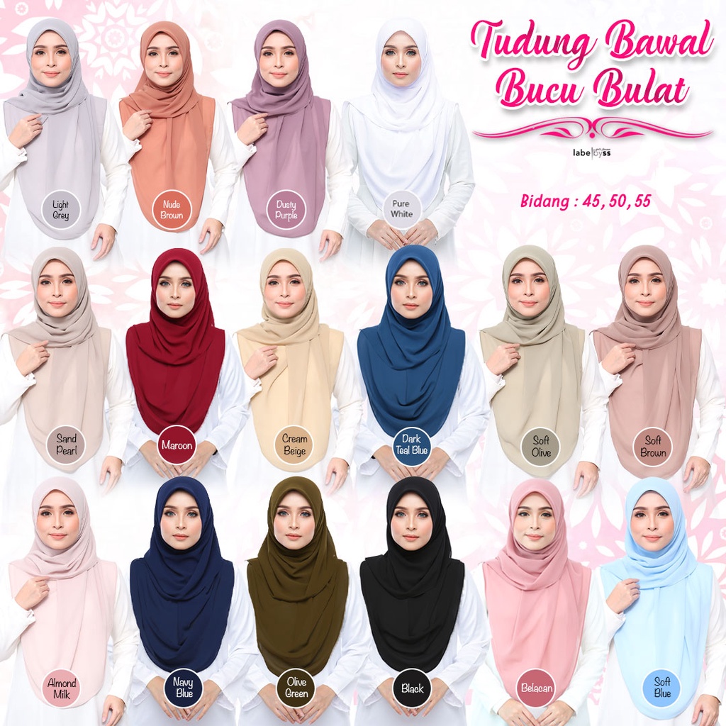 TUDUNG BAWAL HEAVY CHIFFON BUCU BULAT BIDANG 45, 50 & 55 | Shopee Malaysia