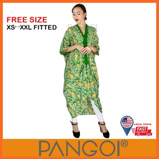 PANGOI Kain Dolby Batik Long Kaftan Dress Hijau Oren Corak PANGOI Kain Dolby Batik Long Kaftan Dress Hijau Oren Corak