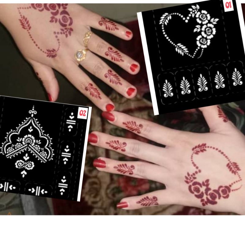 Sticker corak inai/ henna art stencil, inai celup, inai lukis Merah/ Maroon/ Hitam