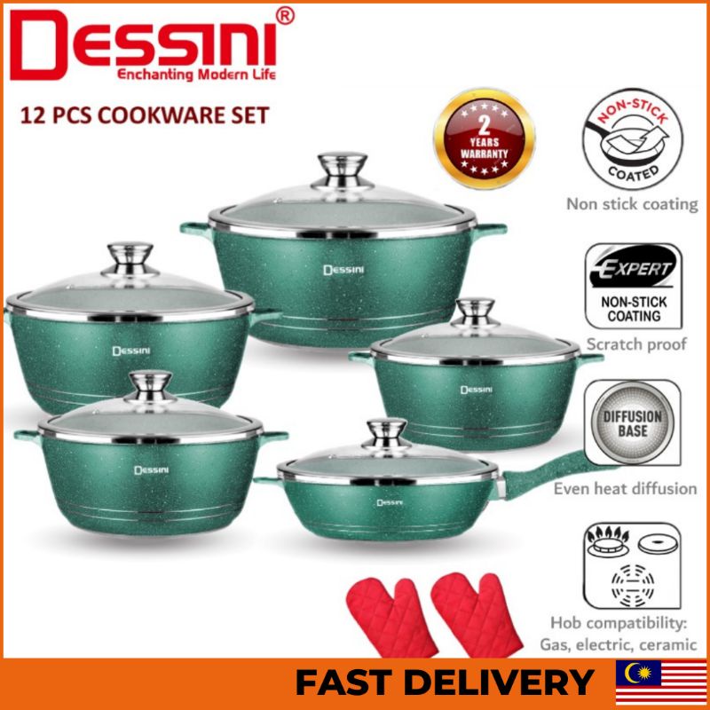 Ready Stock Original Dessini 12pcs Cookware Set / Non Stick Pot Dessini