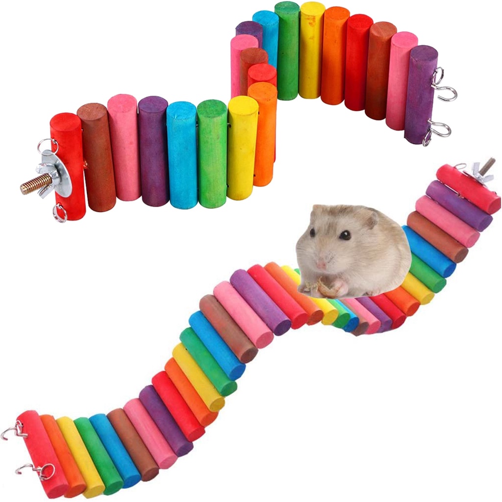 40cm OKMORE Colorful Wooden Hamster Rat Ladder Bridge Toy,Flexible Suspension Ladder Bridge Playing Toys for Guinea Pig Chinchilla Chipmunk Climbing Stairs 