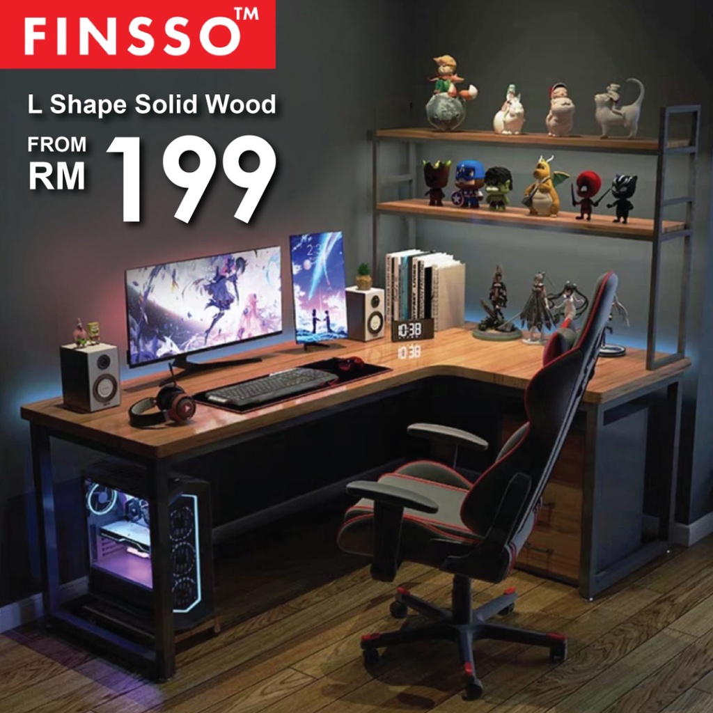 [READY STOCK] FINSSO: ANABILE L-Shape Study Table/ Table Rack/ Mobile Pedestal