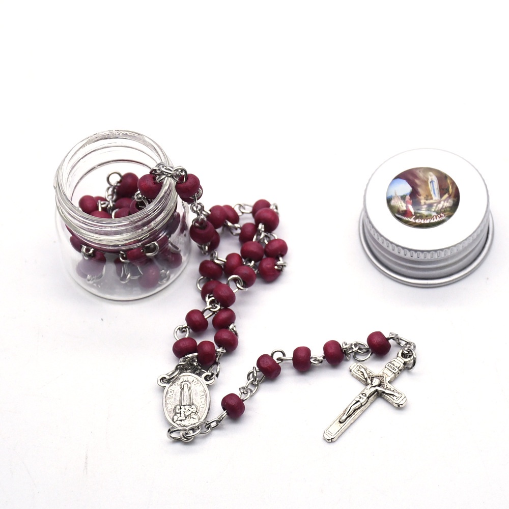 3*4mm Rose Scented Beads Our Lady of Fatima Religious Jewelry Gift Giveaway Rosary Cross Necklace