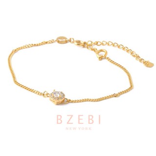 Image of BZEBI 18k Gold Plated Titanium Steel Round Charm Bracelet with Zircon Minimalist Design Korean Handmade Women Girls Gift 199b