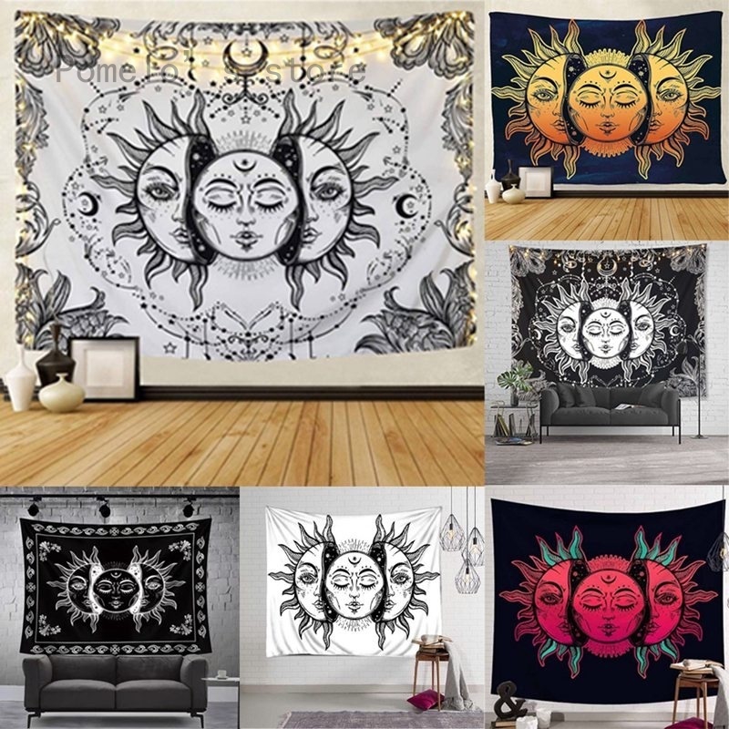 Wall Art Sun And Moon Psychedelic Tapestry Buring Sun Decorative Wall Hanging Bedroom Background Wall Decoration Shopee Malaysia
