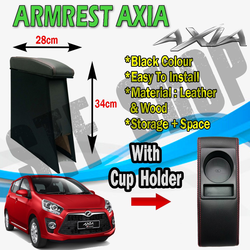 Perodua Axia Armrest Box With Drink Holder PVC Red Line 