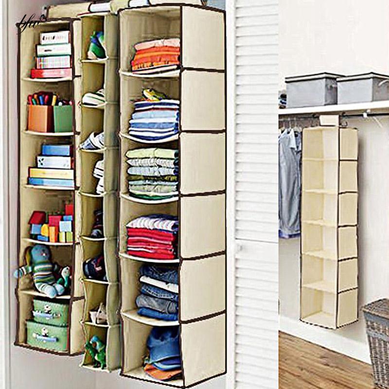 6 Section Non Woven Fabric Storage Cabinets Hanging Wardrobe Space