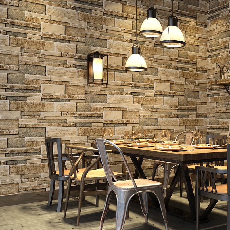 PVC3D wallpaper brick retro style clothing store restaurant three