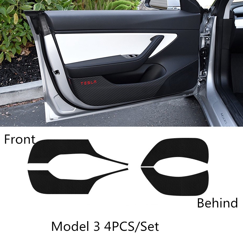 For Tesla Model 3 Black Carbon Fiber Car Door Handle Cover Trim