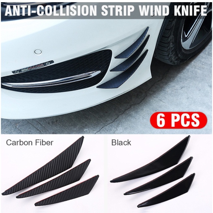 HW 6Pcs Carbon Fiber Style Car Universal Front Bumper Lip Splitter Body Spoiler Canards