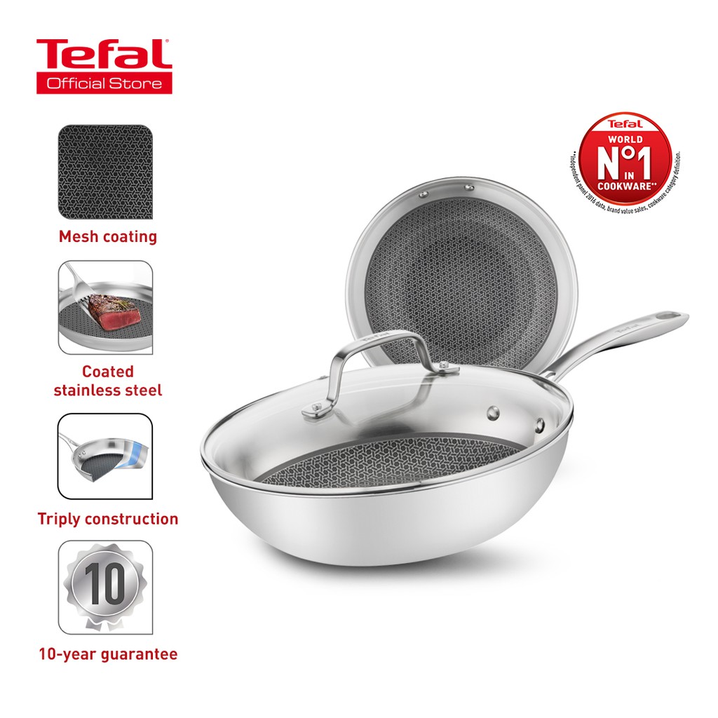 Tefal Eternal Wokpan 28cm w/Lid E4971634 Non Stick Cookware/ Pots and