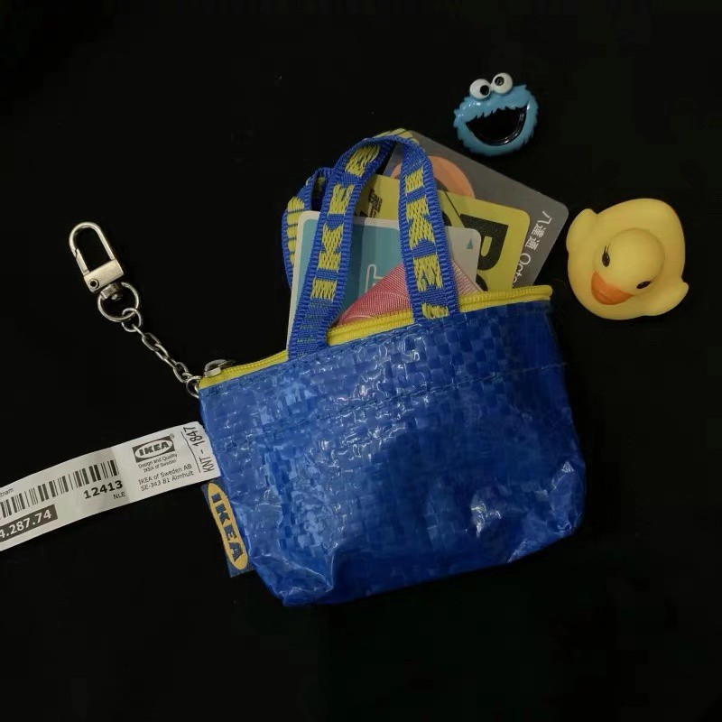 NEW Cute Souvenir IKEA KNÖLIG Mini Keychain Zipper Coin Bag Key Ring Blue Frakta