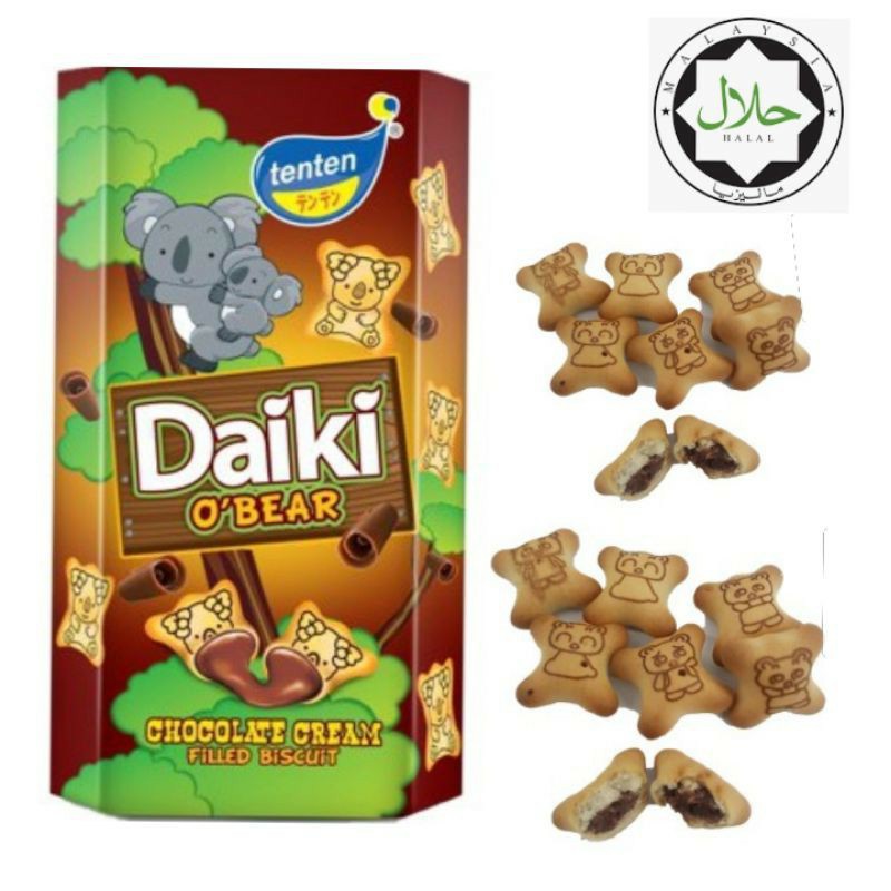 Tenten Daiki O'Bear Cream Filled Biscuit Flavours CHOCOLATE & MILK 32G