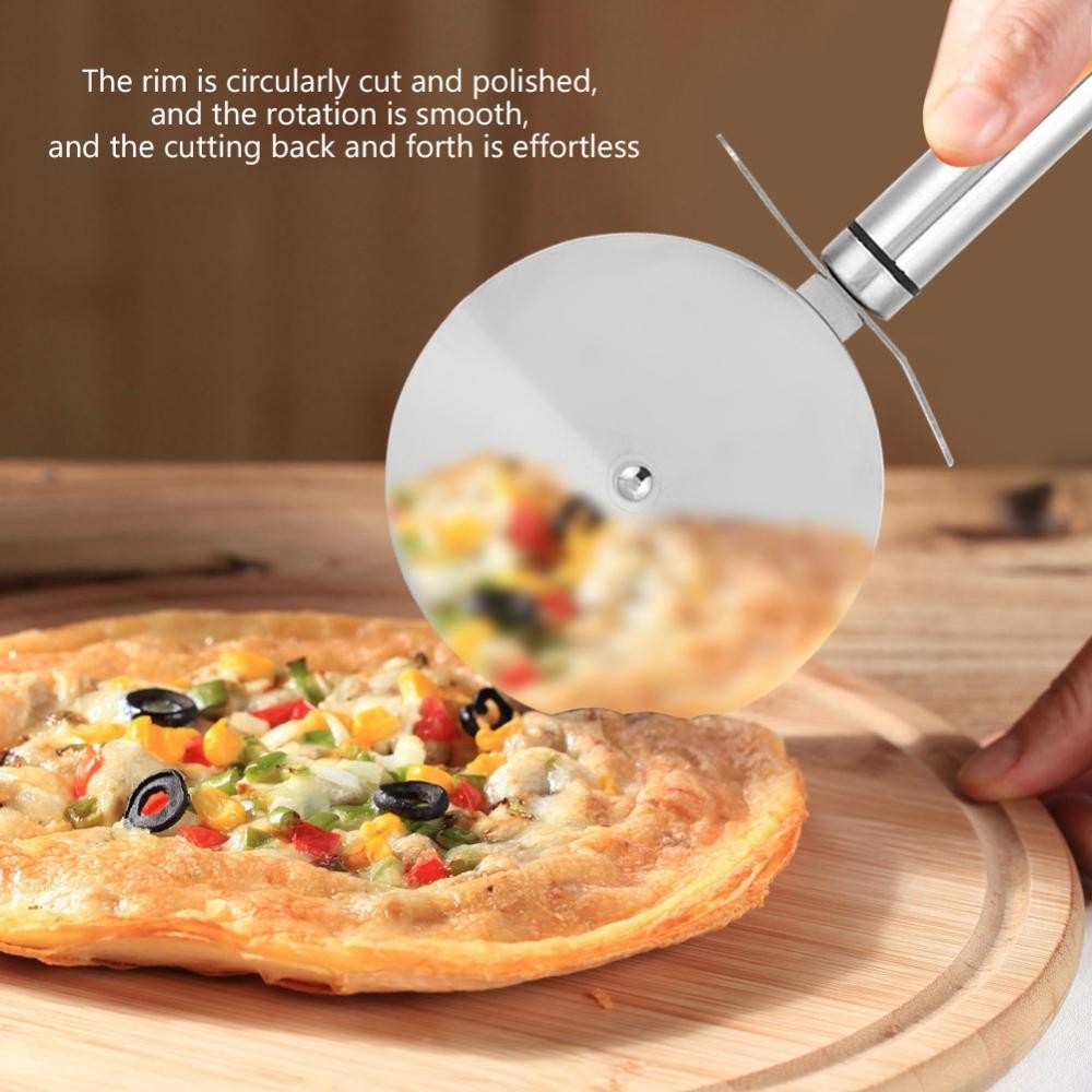 Stainless Steel Pizza Wheel Cutter Kitchen Wheel Slicer Safety Cake Knife Shopee Malaysia