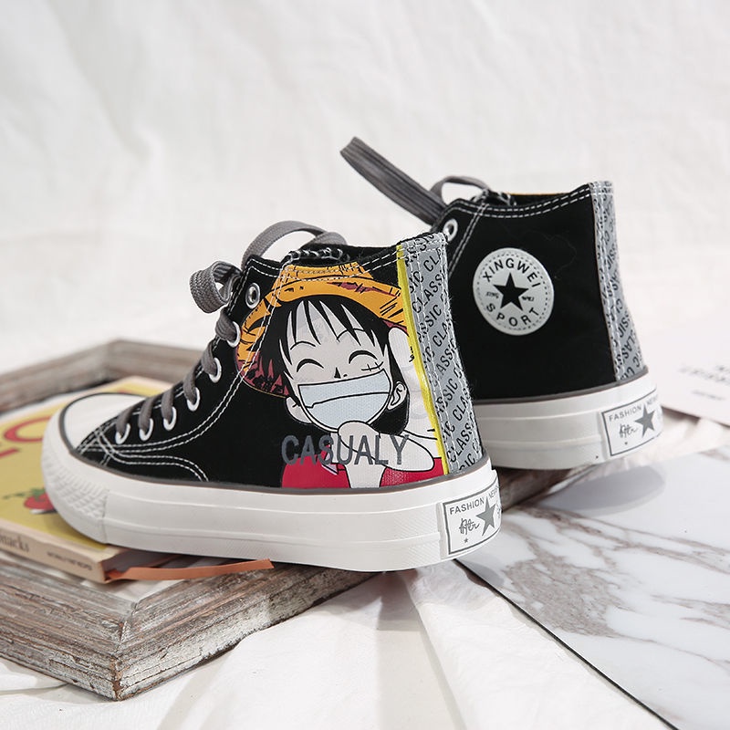 [Ready stock] -- couples shoes high top Pirates hand-painted graffiti shoes student Korean wild comic casual sneakers HPCF