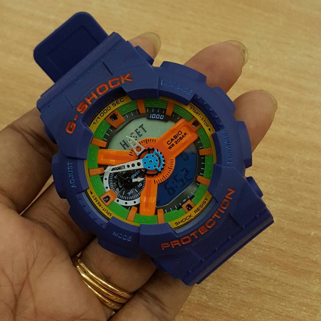 blue and orange g shock watch