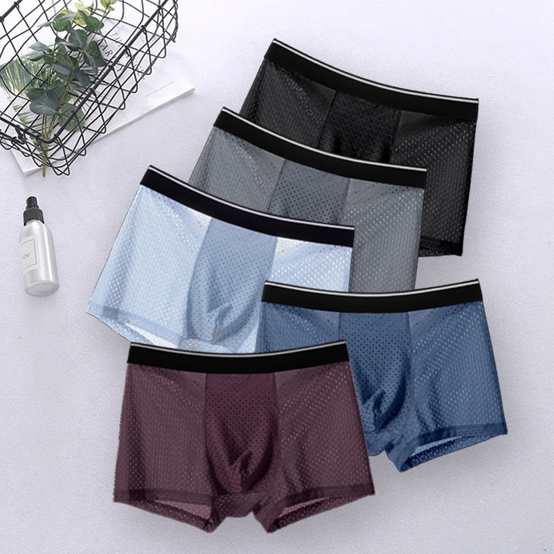 Men Underwear Ice Silk Underwear Mesh Hollow Underwear Antibacterial Breathable Loose Seamless Underwear Cool Underwear Boxer Underwear Flat Pants Underwear