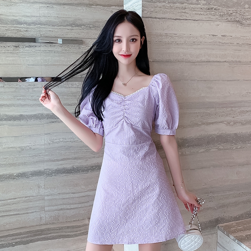 S Xl Spot Wholesale Price Dress Temperament Dress Summer New Korean Short Sleeve Slim Fit Dress One Piece Dress Medium Length Sweet Temperament Girl Dress V Neck Short Sleeve Dress Shopee