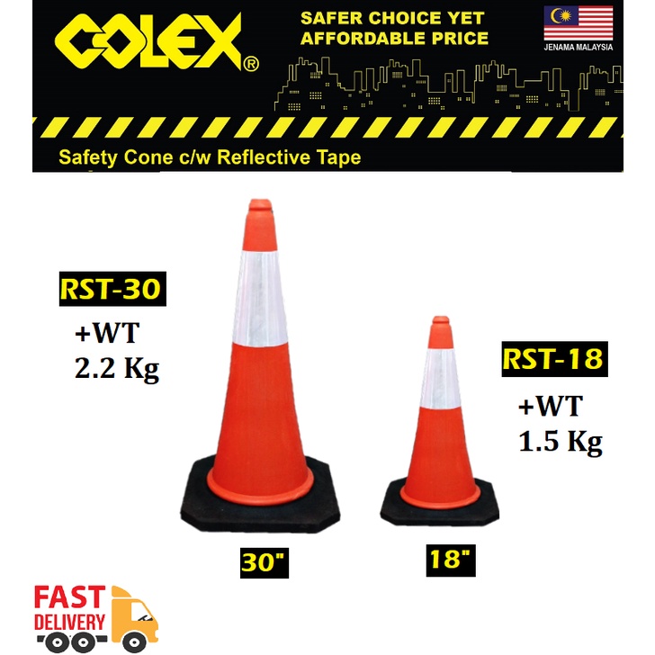 COLEX 18" 30" Safety Cone Traffic Warning Equipment Warning Post Reflective Safety Cone PVC 