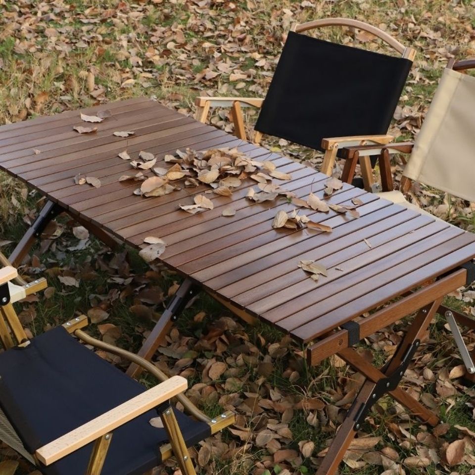 Outdoor folding solid wood table camping travel home barbecue portable