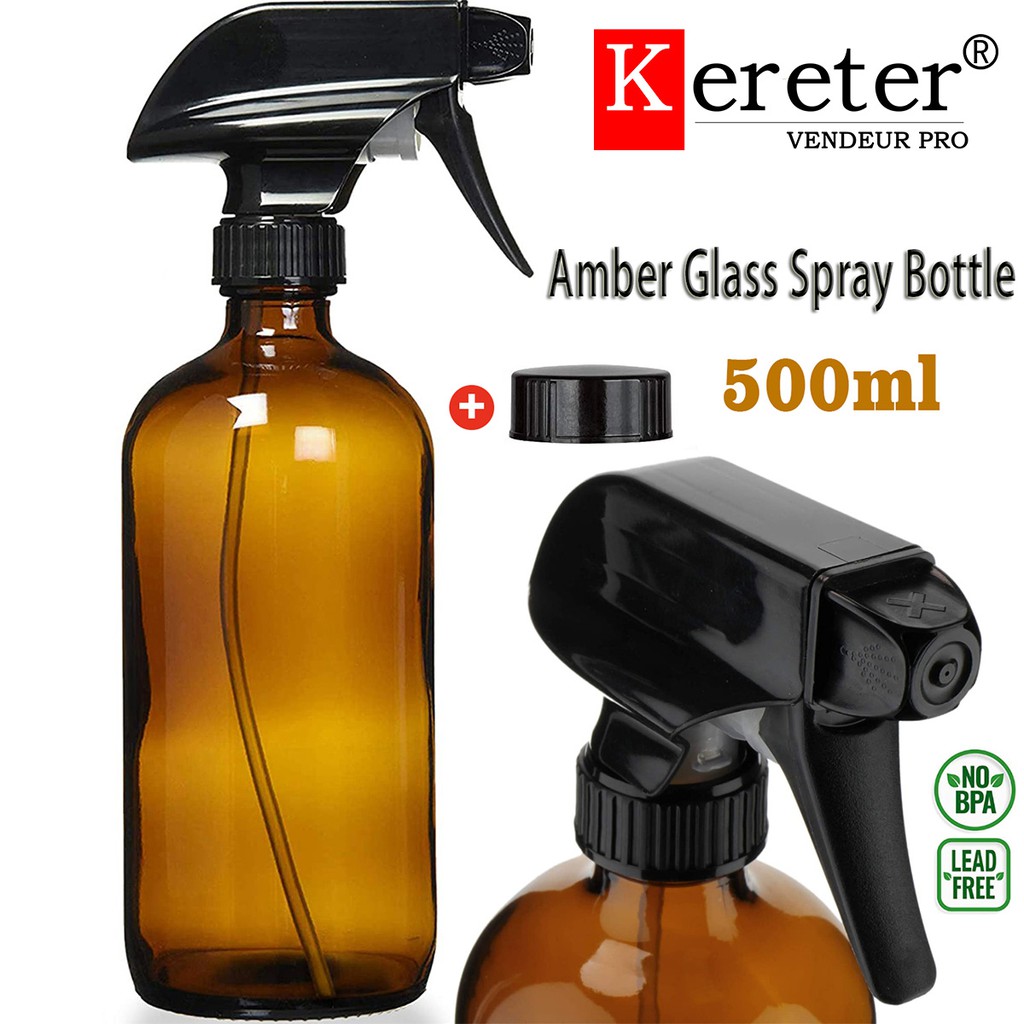2 Pack 16oz Amber Glass Spray Bottles or Aromatherapy Spraying Plant ,Refillable Trigger Sprayer Container Brown Mist /& Stream Mister for Essential Oils Cleaning Products