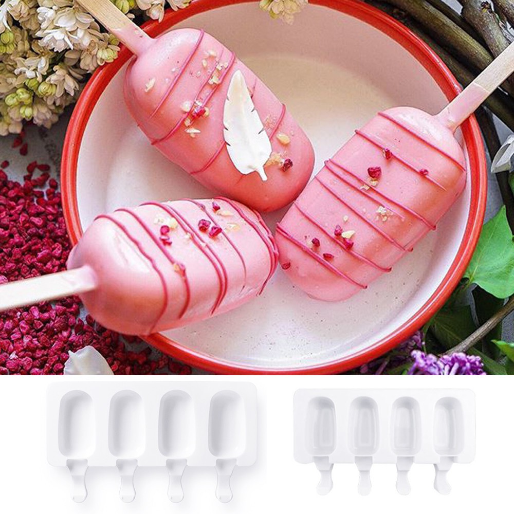 Silicone Ice Cream Mold DIY Homemade Popsicle Molds Freezer Juice 4 Cell Big Size Ice Cube Tray Popsicle Barrel Maker Mould