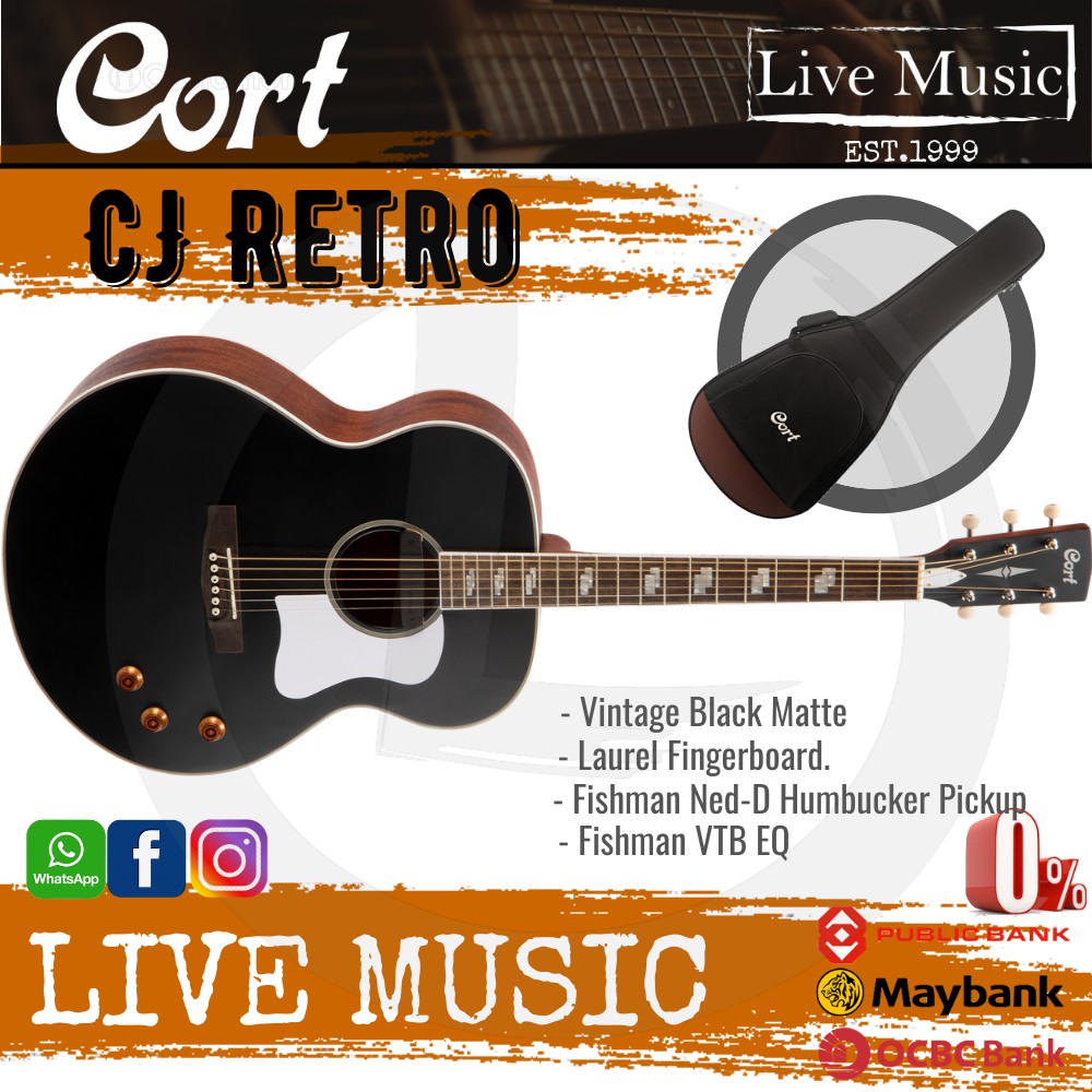 Cort CJ Retro Jumbo sized AcousticElectric Guitar with Gig Bag