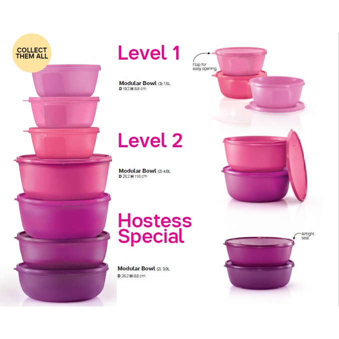 TUPPERWARE MODULAR BOWL SET LEVEL 1.5L(3PCS)/ 3L (2PCS) /4L (2PCS