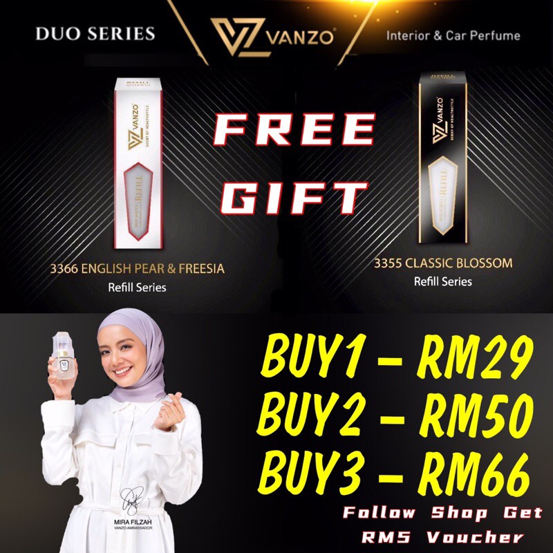 💕BUY2 - RM48💕Vanzo Duo Series Refill Pack 3355 Classic Blossom & 3366 English Pear & Freesia/Minyak Wangi Vanzo Refill