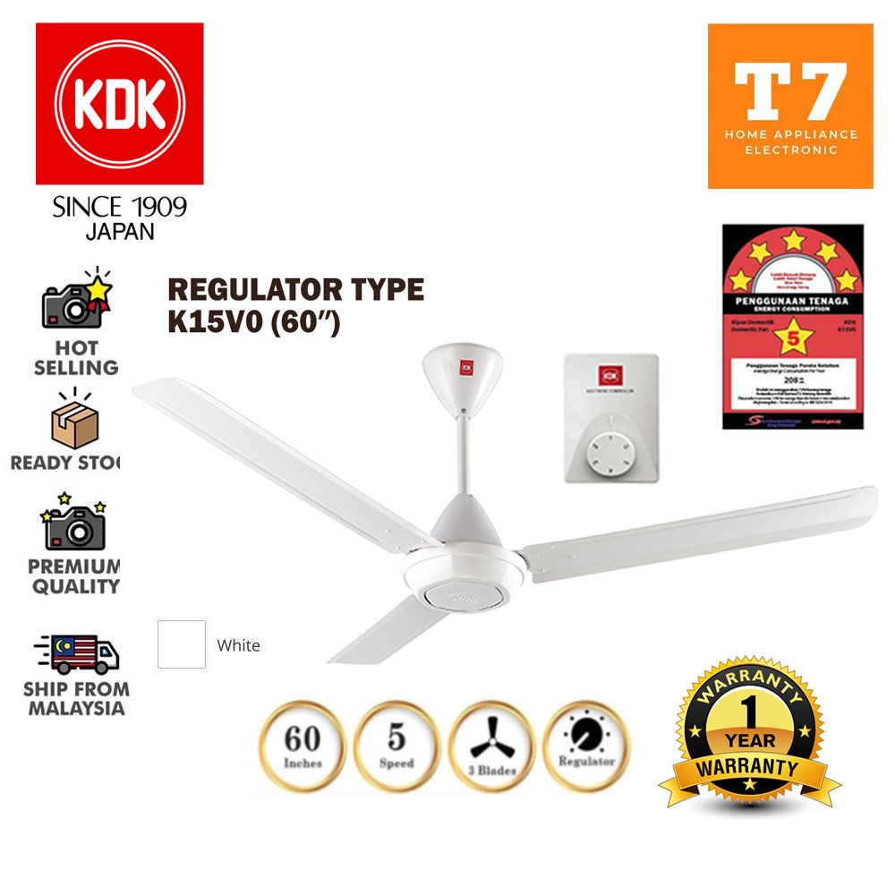 (100 Original Warranty) KDK K15VO K15V0 3 Blades Regulator Ceiling Fan