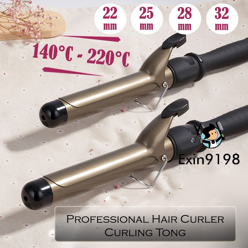 [6 Months Warranty] Hair Curler Ceramic Curling Iron Tongs (22/25/28/32mm) - 5 Temperatures Setting