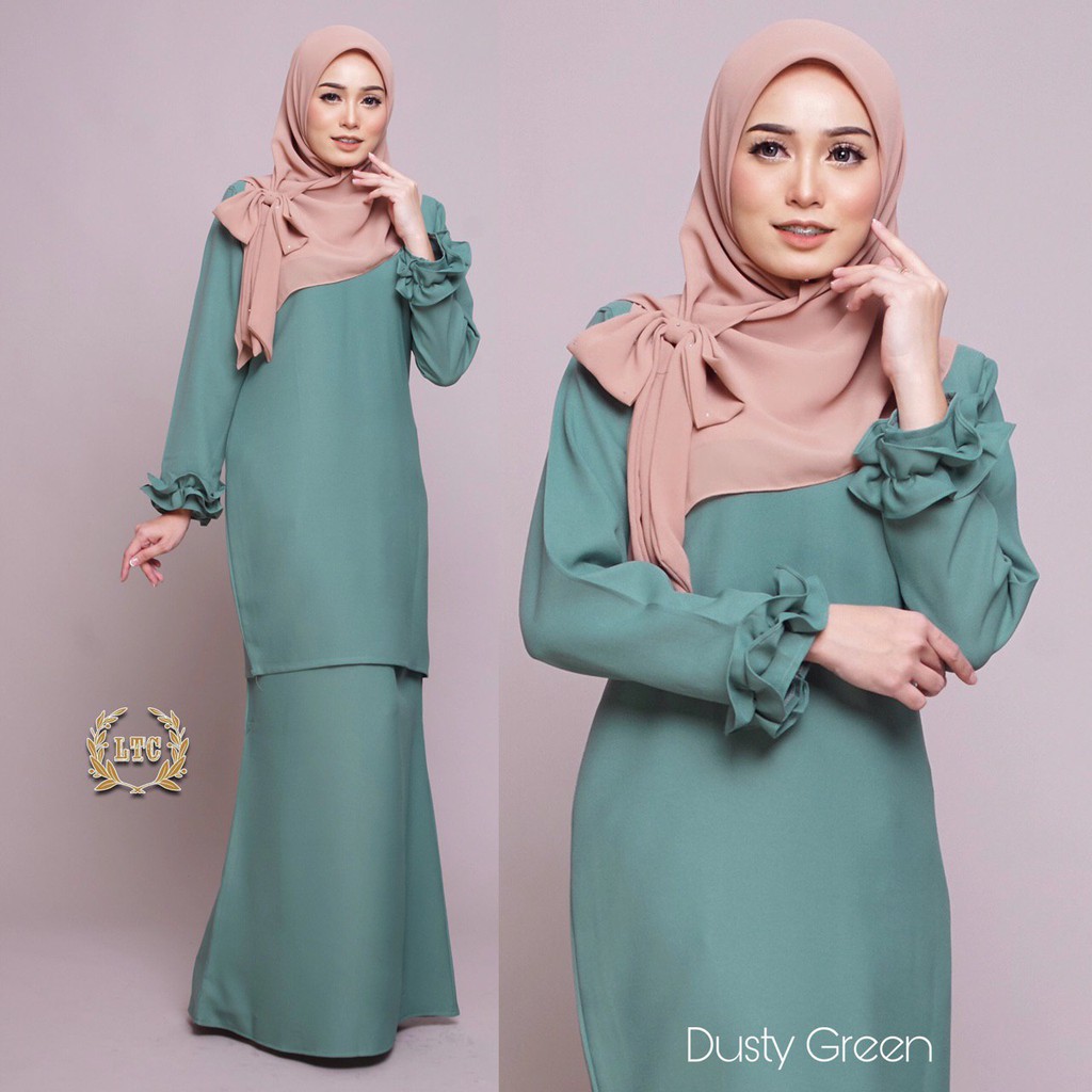 KURUNG RUFFLE CHOMEL - DUSTY GREEN (SIZE S - 5XL) | Shopee Malaysia