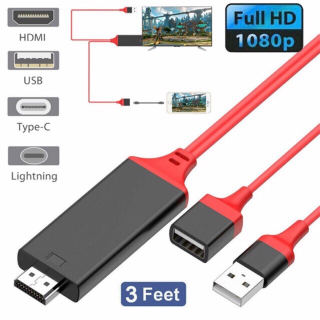Universal 1080P HD HDMI Cable For IPhone Android TypeC to HDMI HDTV Adapter USB Cable Shopee