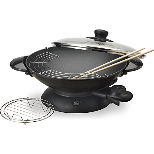 Aroma Housewares AEW-306 5-Quart Electric Wok with Tempered Glass Lid, Cast Aluminum Nonstick Skillet with Precision Te