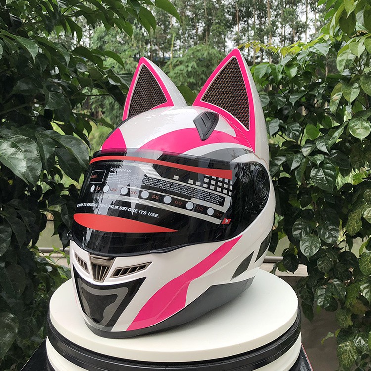 NITRINOS Ear Cat Fullface Helmet (Pink/White) | Shopee Malaysia