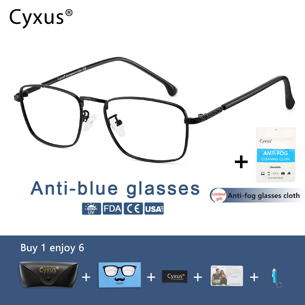 Cyxus Anti Blue Light Trendy Metal Rectangle Eyestrain Reduction Computer Glasses Anti Radiation 7641