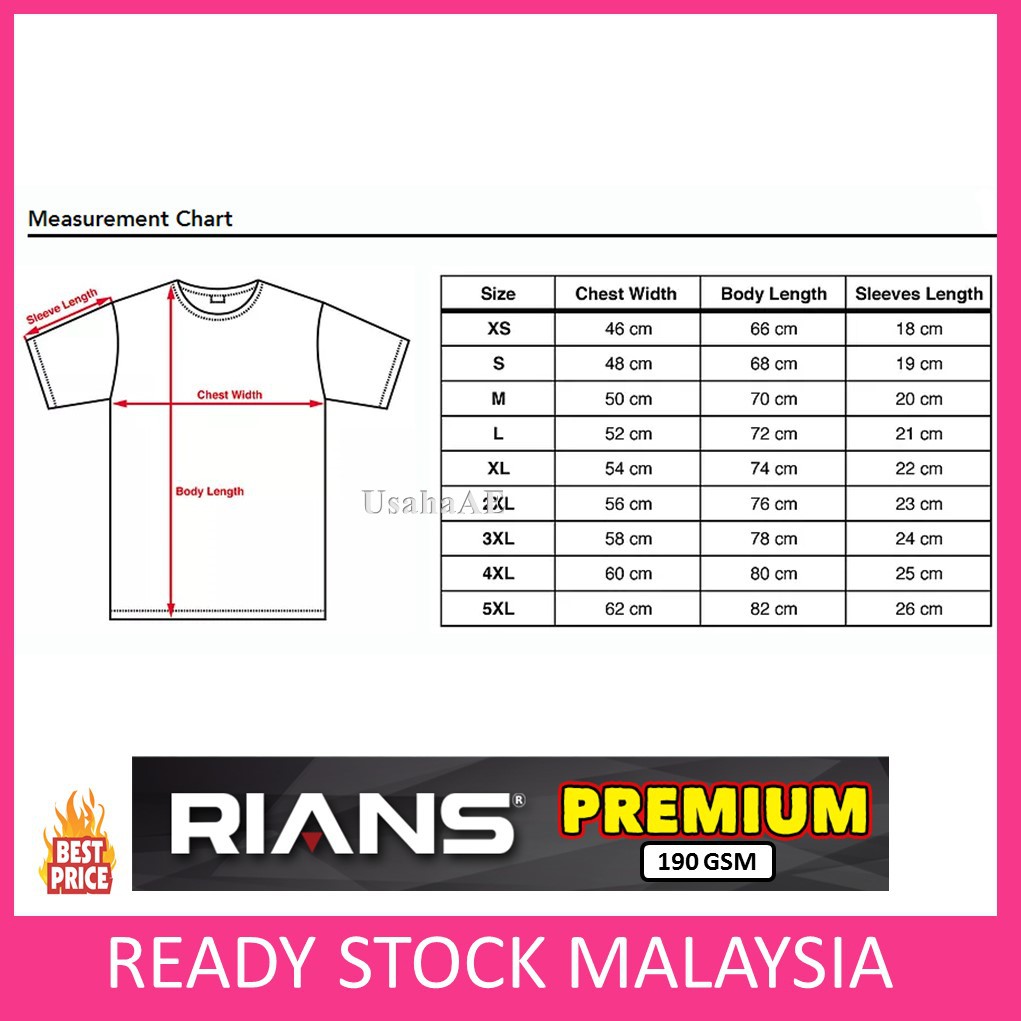Rians Premium Unisex Round Neck 190 Gsm Cotton T Shirt Tee 200 Gsm Shopee Malaysia