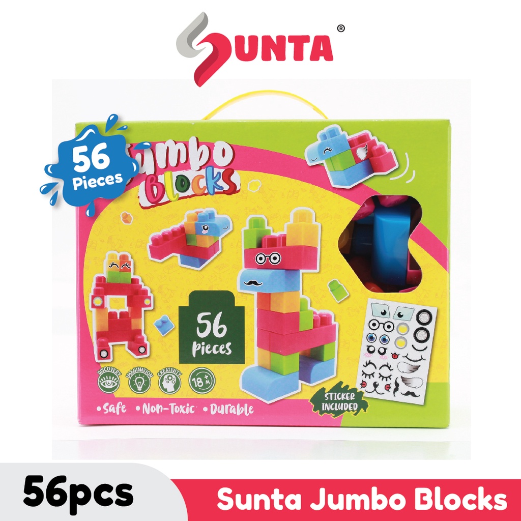 SUNTA Non-toxic 56pcs Kid Educational Building Jumbo Blocks with FREE Sticker (Mainan Blok)
