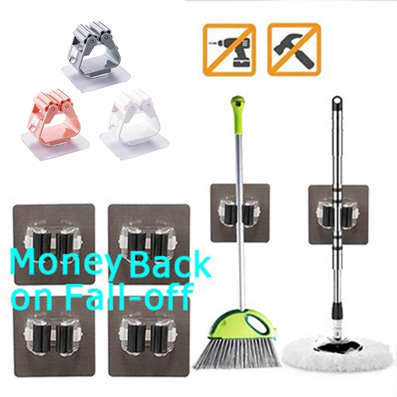 Broom Mop Holder Broom Gripper Holds Self Adhesive Reusable No Drilling