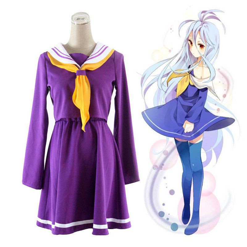 anime no game no life shiro cosplay dress with tie student uniform