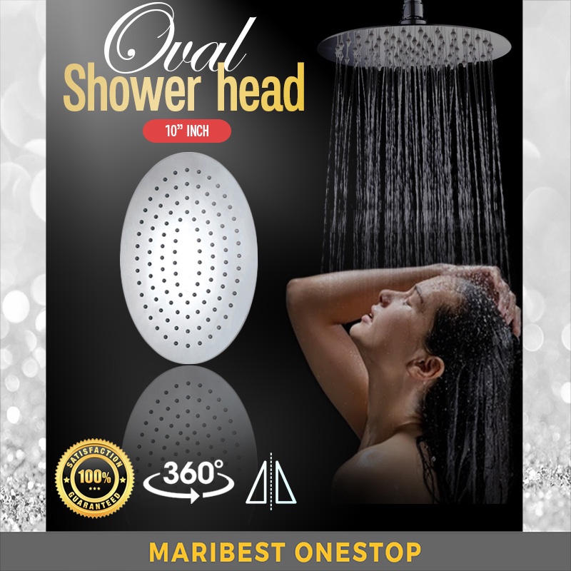 Atocco 10" inch (OVAL) Chrome Plate Rainfall Shower Head Bathroom Polish Mirror surface pancuran mandi 淋浴头