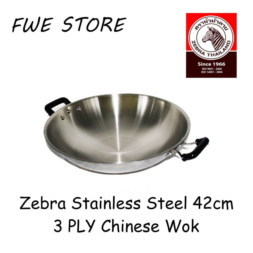 (100 Original) Zebra Thailand Stainless Steel 42cm 3 Ply Chinese Wok