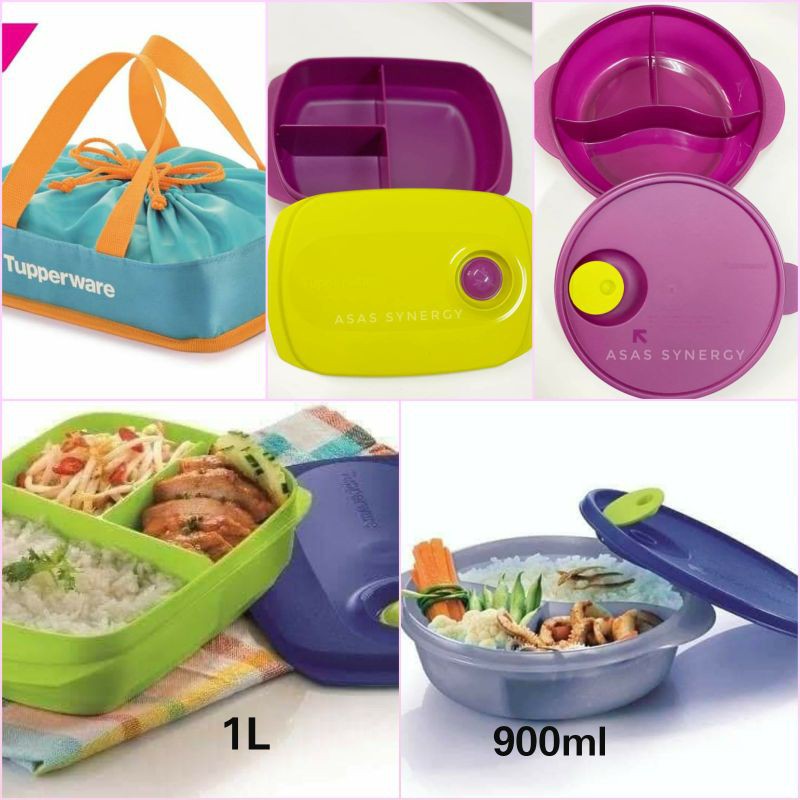 [TUPPERWARE] Crystalwave Divided Dish Reheatable Lunch Box Bento Bekal makanan Tuppao bag