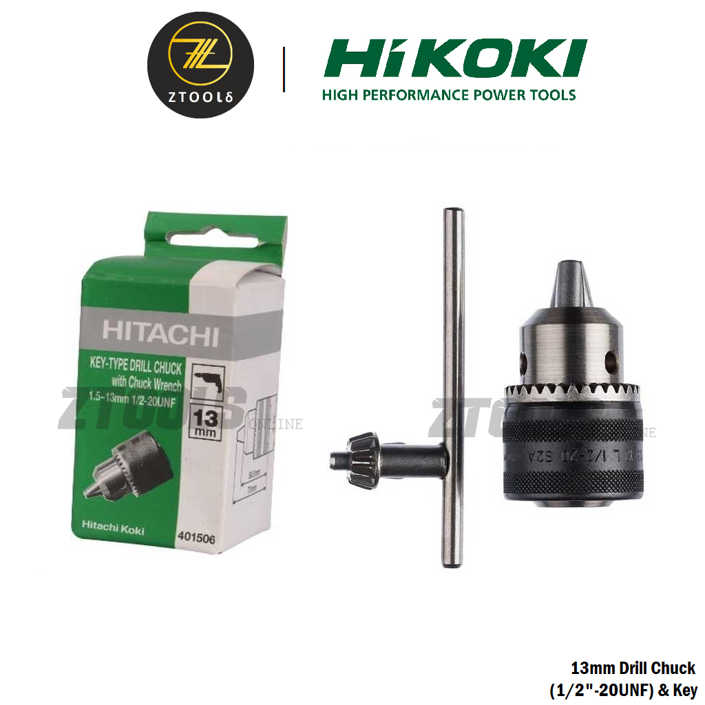 HITACHI Key Drill Chuck Adaptor 13mm 1/2" x 20 UNF w/ Chuck Wrench Key