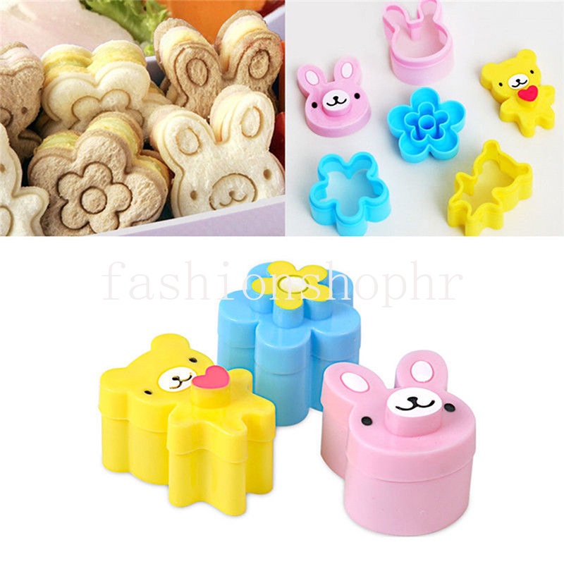 Ready Stock 3pcs Cute Sandwich Mould Rabbit Flower Panda shaped Bread CakeBiscuit Embossing Device Crust Cookie Cutter Baking Pastry Tools Cake