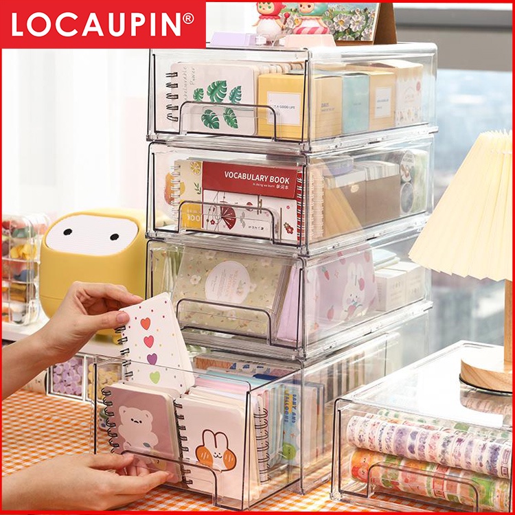 Locaupin Desk Organizer,Stackable Organizer Drawers, Clear Desk Storage